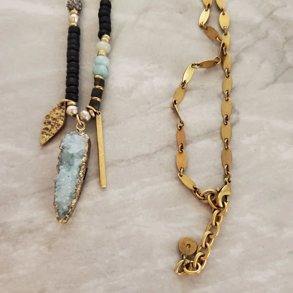 ✨ Stella and Dot Labradorite Artisan Druzy Beaded Stone Pave Rhinestone Pendant